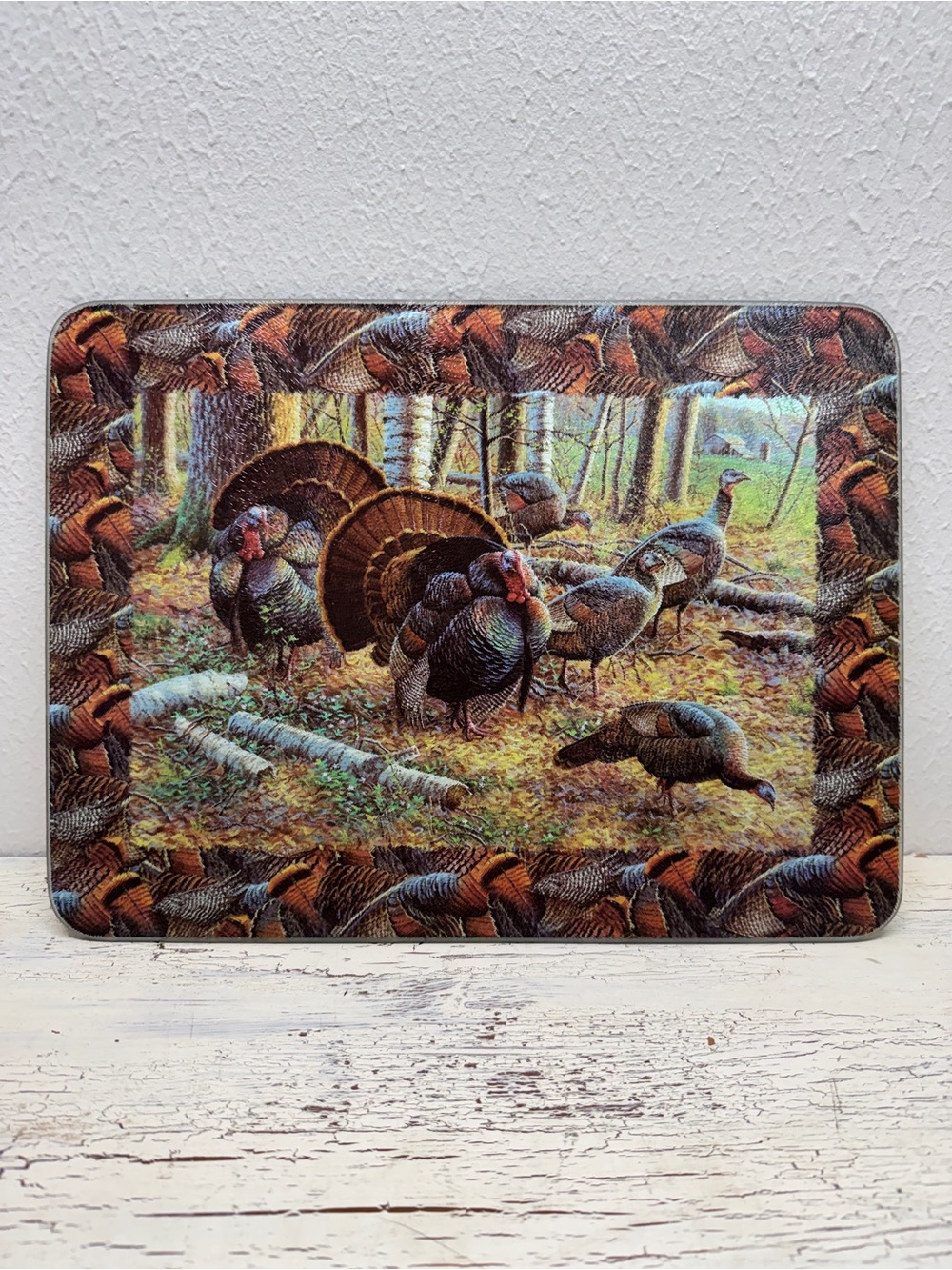 Tempered Glass Cutting Board TURKEYS 12" x 16" Rivers Edge Products